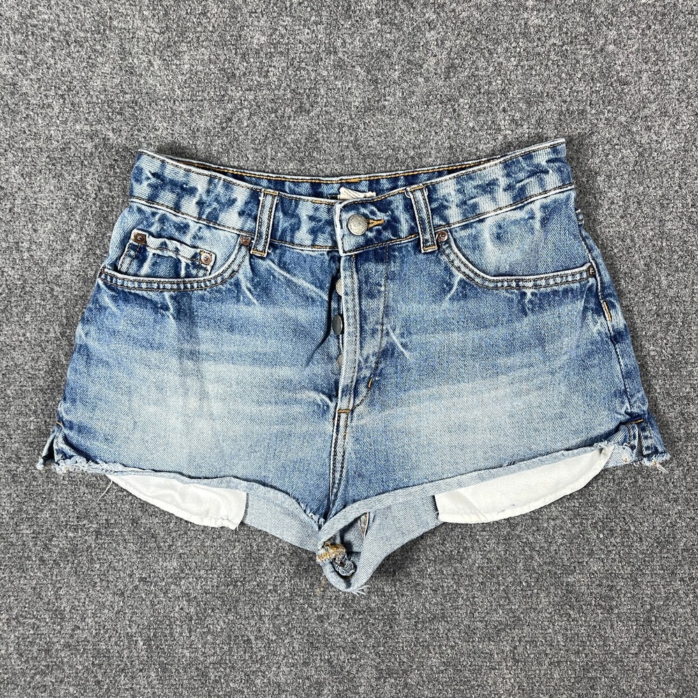 Roxy Women Shorts 28 Blue Denim Cutoff Shorts Button Fly Distressed 1" Inseam